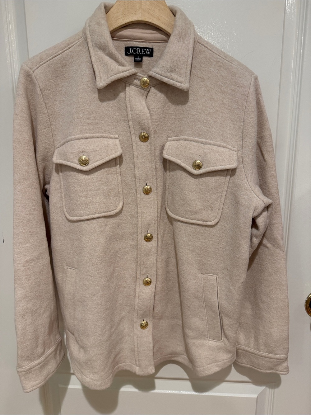 J. Crew Cream Utility Wool-Blend Shacket with Gold Buttons